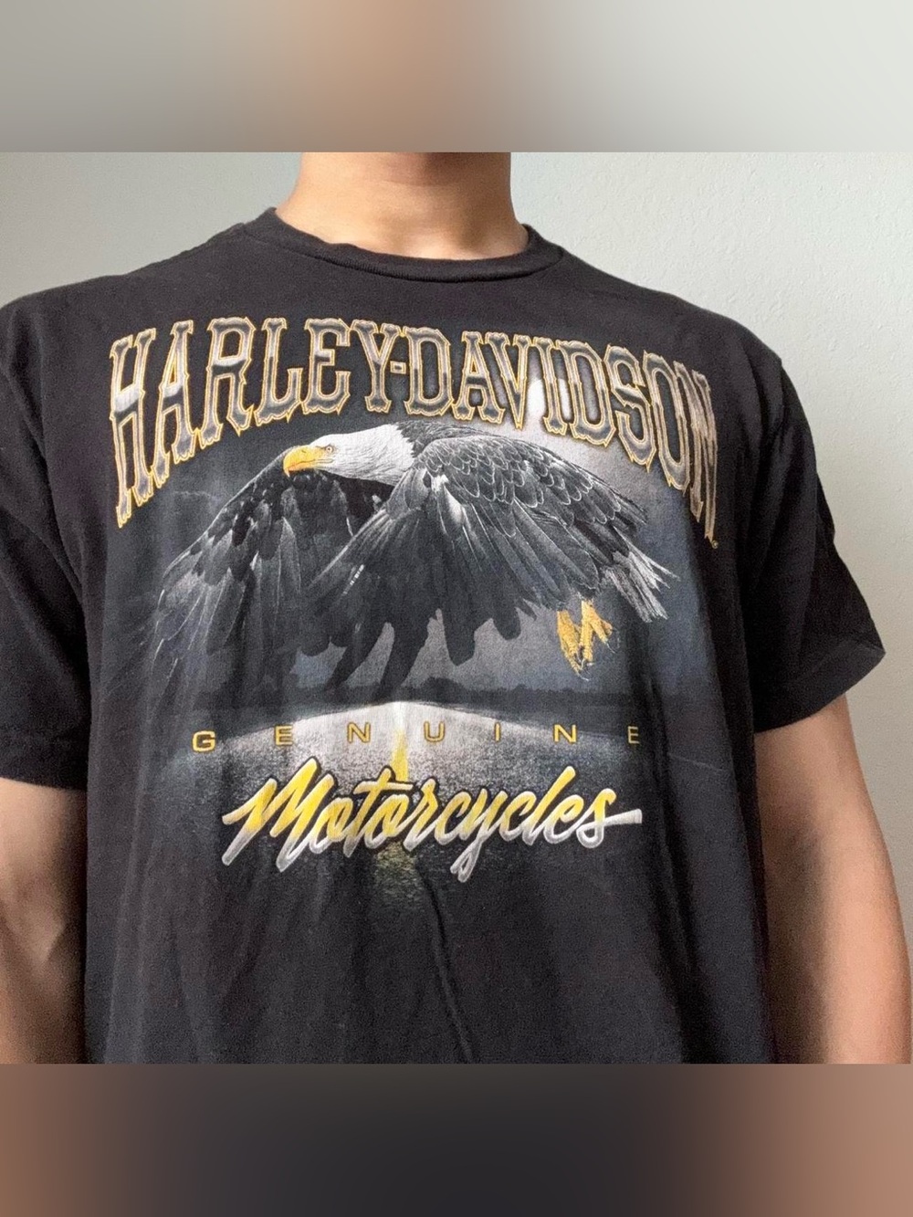 Vintage Harley Davidson Genuine Motorcycles Graphics Black Tee Shirt